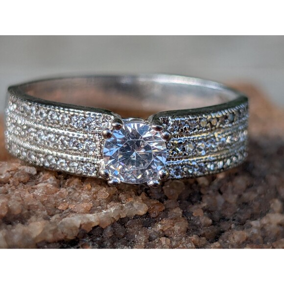 Vintage Pavé Solitaire Ring, Simulated Diamond Ring - Picture 2 of 10